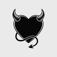 Black devil heart with horns and tail illustration