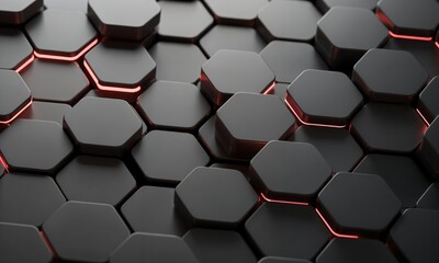 Illuminated Hexagonal Grid with Red LED Highlights