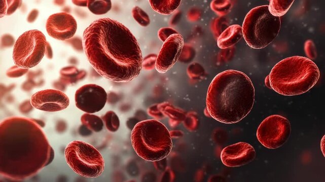 Blood cells swimming in a microscopic view.
