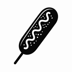 Black and white illustration of a corn dog with mustard drizzle © firoj