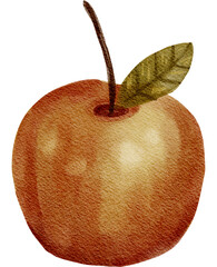 Watercolor Red Apple with Leaf
