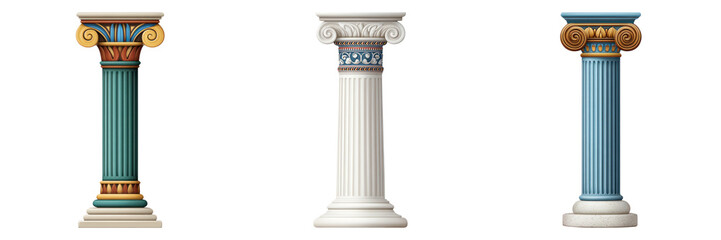 Obraz premium Ancient Greek column with painted detail and decorative capital in three different colors