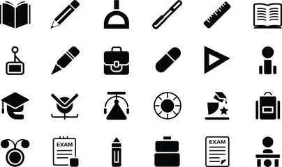 Obraz premium School and education icons set black and white learning