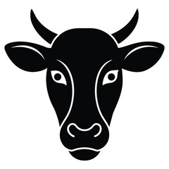 Black and white stylized graphic of a cow face with horns and ears cattle bull