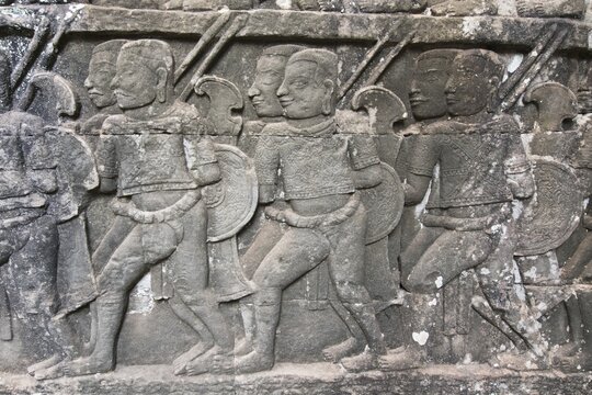 Ancient stone carvings, stone sculptures, Angkor Thom, Cambodia