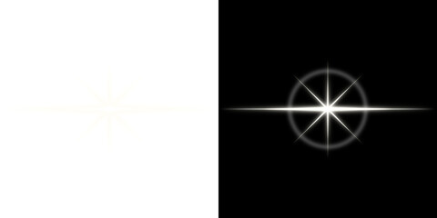Starburst light effects with circular frame on transparent and black background
