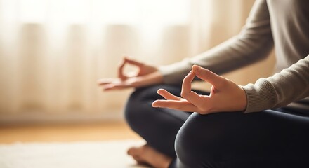 Person meditating with hands in Gyan Mudra crosslegged pose