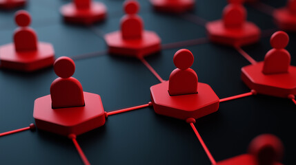 Red Network of Connected People - Abstract Social Connection Concept