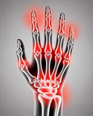 Fototapeta premium Radiographic Illustration of Inflamed Hand and Wrist Skeleton