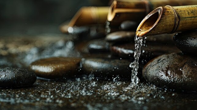 Tranquil water feature flowing stones