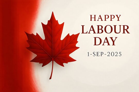 Red Maple Leaf with Happy Labour Day Message