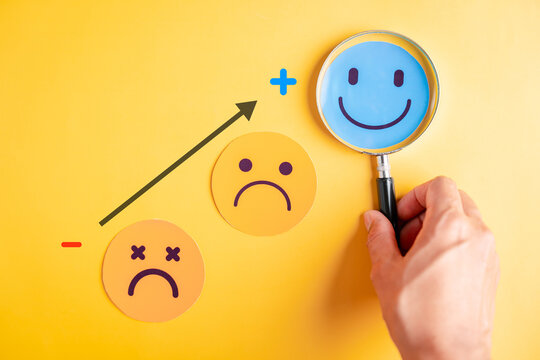 Healing and emotional recovery process transforming sad faces to happy, wellness, positive emotion, mental health care, and life satisfaction.