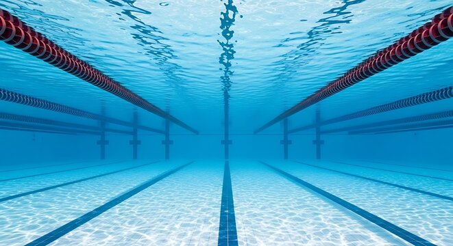 Underwater view of an empty swimming pool with lanes - Powered by Adobe