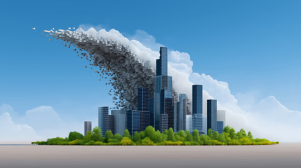 Cityscape Transforming into Nature Urban Decay and Regeneration