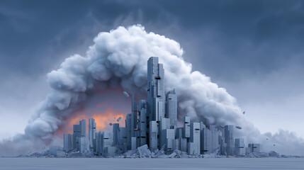 Apocalyptic Cityscape Smoke and Ruin