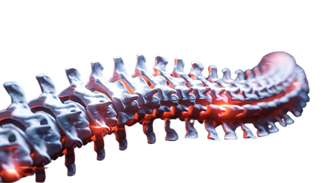 Metallic Human Spine with Red Glow: Pain, Injury, and Medical Condition Concept