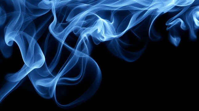 Elegant blue smoke trails against a dark background creating a dreamy effect