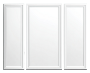 Three-panel white door with decorative molding
