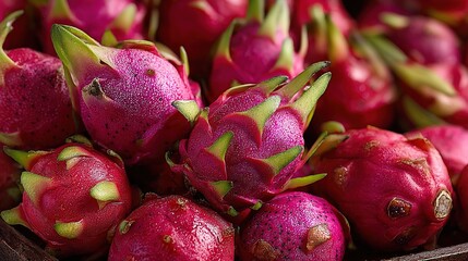 Vibrant Big Pile of Fresh Dragon Fruit with Healthy Fruits Background