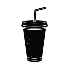 Coffee day vector art of black and illustration of a disposable drink cup with a straw isolated