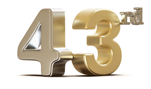43rd Anniversary Golden Number 3D Illustration