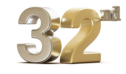 Naklejka premium 32nd Anniversary Golden Number 3D Illustration