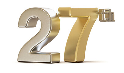 27th Anniversary Golden Number 3D Illustration