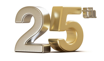 25th Anniversary Golden Number 3D Illustration