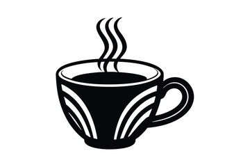 Coffee day vector art of black and illustration of a steaming coffee cup with a decorative pattern isolated