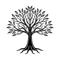 Obraz premium Minimalist Tree Silhouette Vector Black Nature Illustration for Eco Logo, Forest Design And Branding
