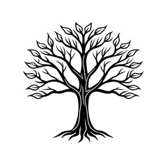 Obraz premium Minimalist Tree Silhouette Vector Black Nature Illustration for Eco Logo, Forest Design And Branding