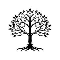 Fototapeta premium Minimalist Tree Silhouette Vector Black Nature Illustration for Eco Logo, Forest Design And Branding