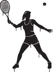 Dynamic ink illustration showcasing a female tennis athlete with