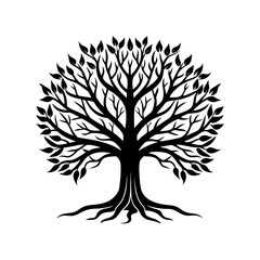 Obraz premium Minimalist Tree Silhouette Vector Bare & Leafy Black Tree Illustration for Nature, Eco & Logo Use