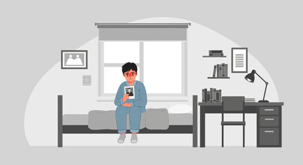 A Cartoon Illustration of a Boy Feeling Sad and Remembering Someone Special