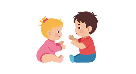 Playful toddlers illustration engaging in a hand game together in vector art