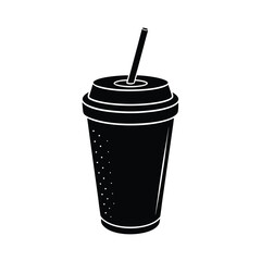 Coffee day vector art of a black silhouette of a disposable cup with a straw isolated