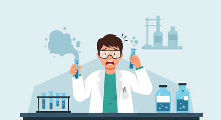 Accident In The Laboratory Scientist Mix Chemicals Experiment Gone Wrong Concept