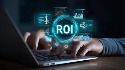 Fototapeta premium Analyzing return on investment with digital data visualization on a laptop
