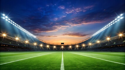 Illuminated stadium field at dusk ready for championship game competition