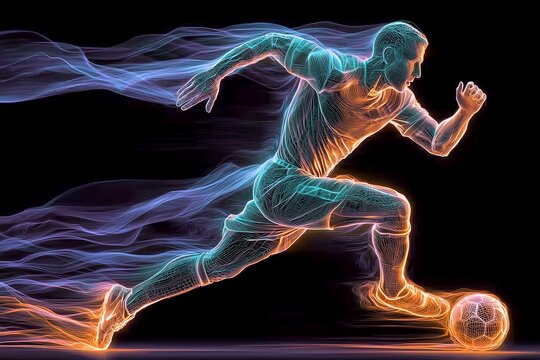 Vibrant Neon Soccer Player in Motion: A Digital Art of Speed and Energy