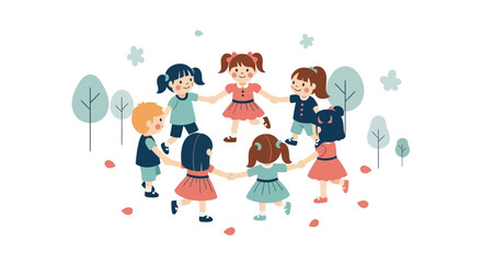 Fototapeta premium Children Play Together Happily in a Circle in a Park Setting