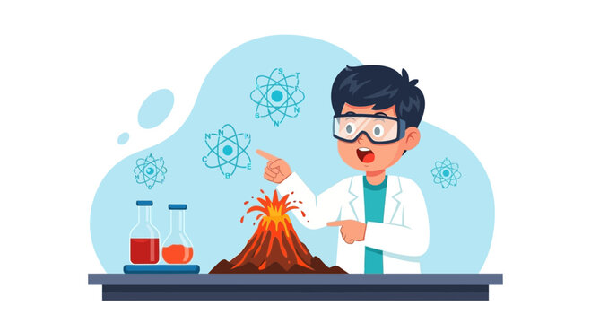 Enthusiastic young scientist conducting a volcano experiment in a laboratory