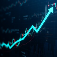 Stock Market Growth Chart with Upward Arrow and Candle Stick Graph