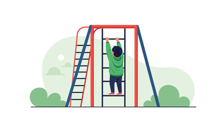 Boy Plays At the Playground On a Climbing Frame Outdoor Activity