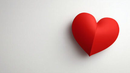 A simple white background features a single large red heart in the corner, leaving ample empty space for text. The design is clean and modern.