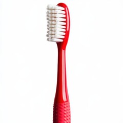 Red toothbrush with white bristles isolated on white background