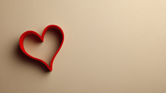 A light beige background with a single red heart outline near the bottom left corner leaves lots of blank space for text placement, a minimalistic and neat design.