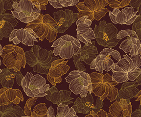 a floral pattern with brown and gold flowers