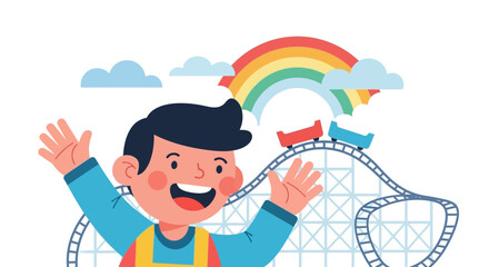 Happy Child Enjoys a Day at the Amusement Park with a Rollercoaster